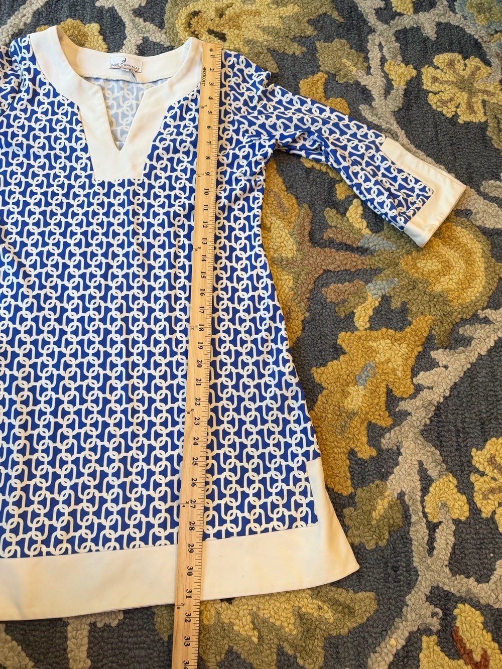 Jude Connally Blue & White Geometric Dress Size Small - Picture 6 of 6